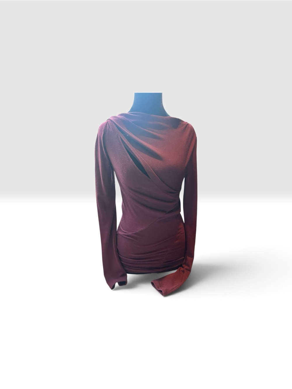 Donna Karan Wine Asymmetrical Long Sleeve Wool Jersey size XS